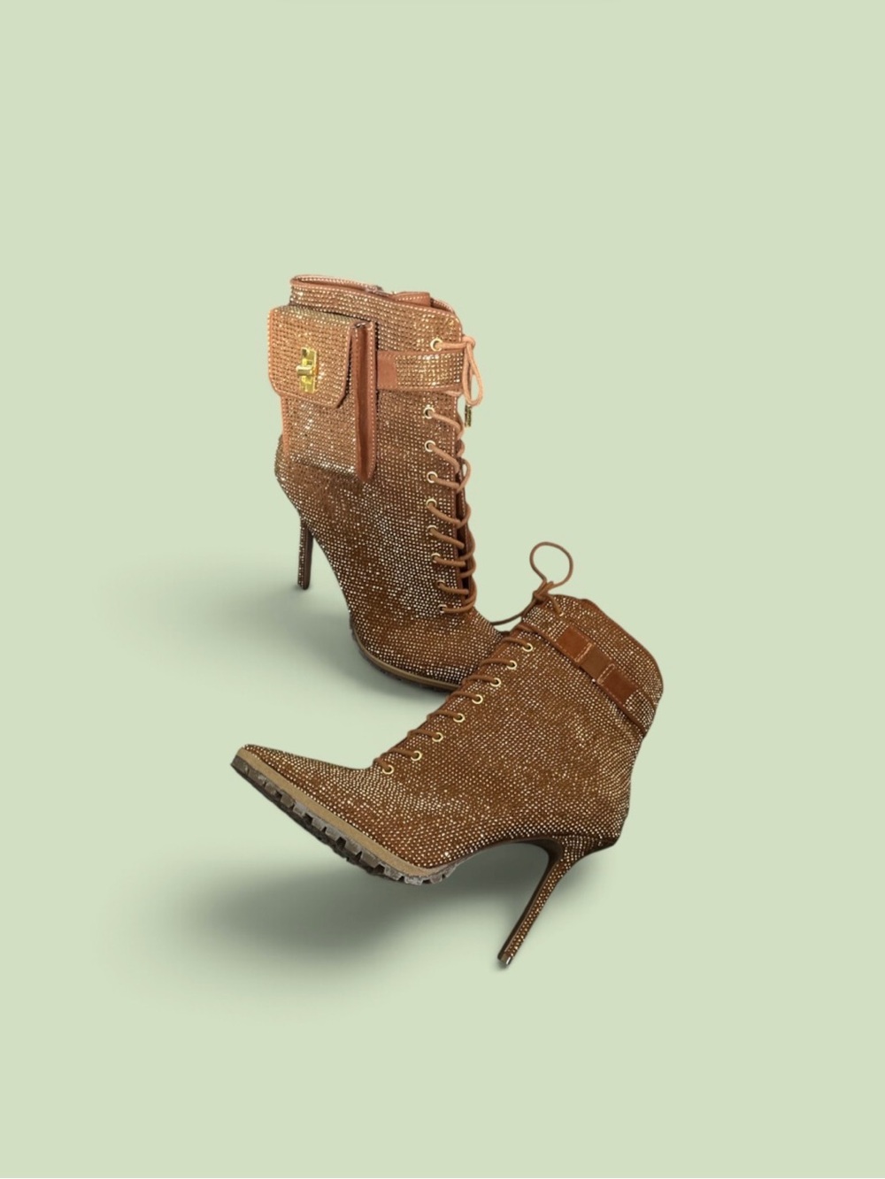 Jennifer Lopez Brown Crystal Lace-Up Stiletto Boots - Picture 5 of 8